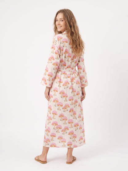 Pink Mushroom Party – Women’s Cotton Kimono