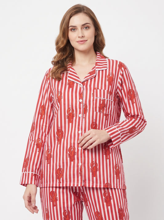 Women’s Lobster Coast – Elegant Two Piece Cotton Pajama Set
