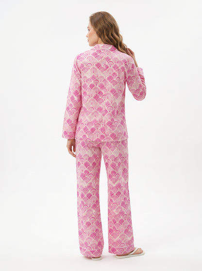 Women’s Pink Shell – Elegant Two Piece Cotton Pajama Set