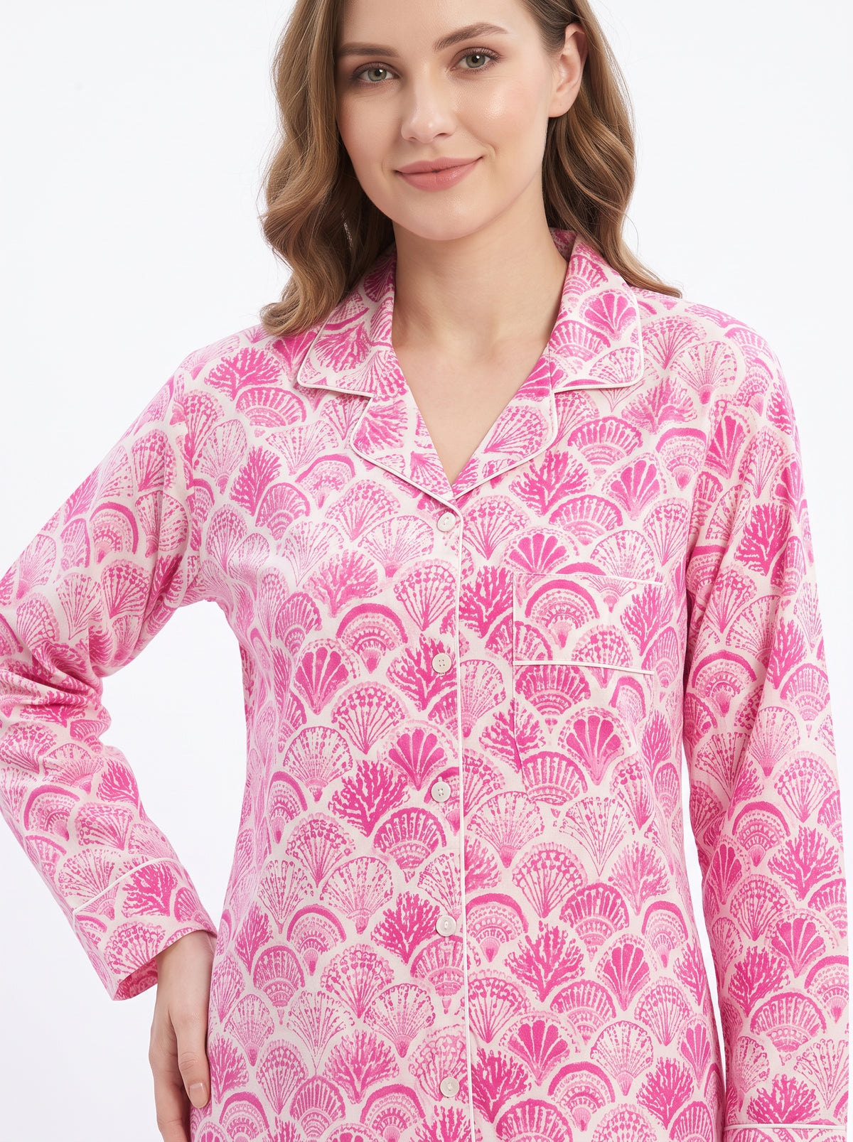 Women’s Pink Shell – Elegant Two Piece Cotton Pajama Set