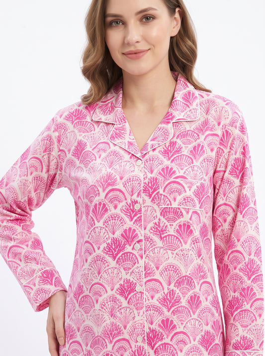Women’s Pink Shell – Elegant Two Piece Cotton Pajama Set
