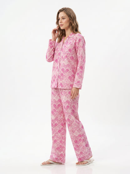 Women’s Pink Shell – Elegant Two Piece Cotton Pajama Set