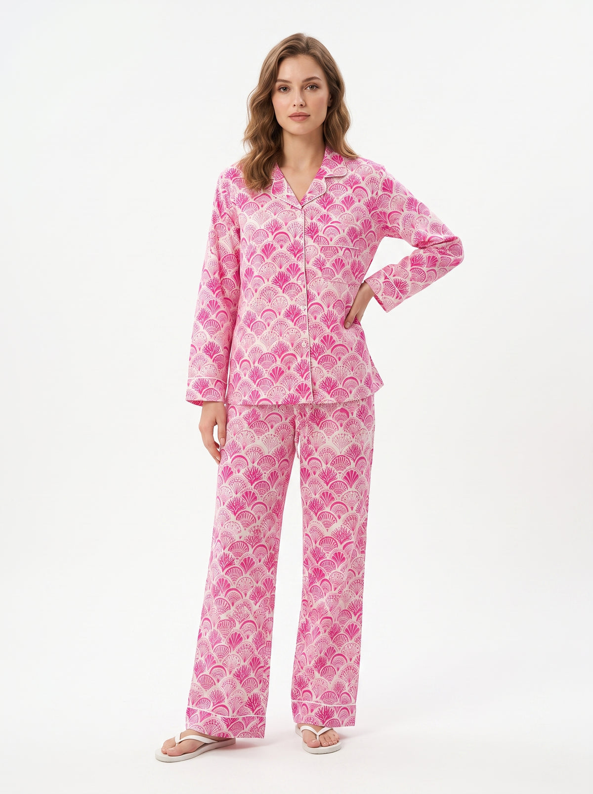 Women’s Pink Shell – Elegant Two Piece Cotton Pajama Set
