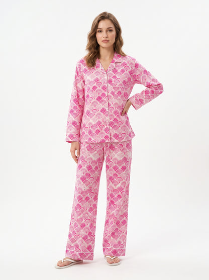 Women’s Pink Shell – Elegant Two Piece Cotton Pajama Set