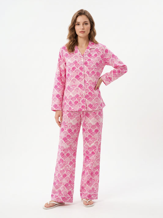 Women’s Pink Shell – Elegant Two Piece Cotton Pajama Set