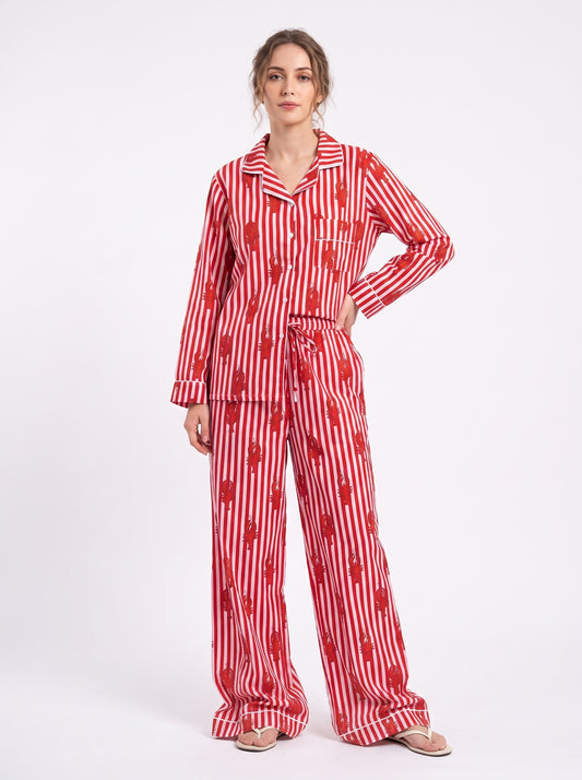 Women’s Lobster Coast – Elegant Two Piece Cotton Pajama Set