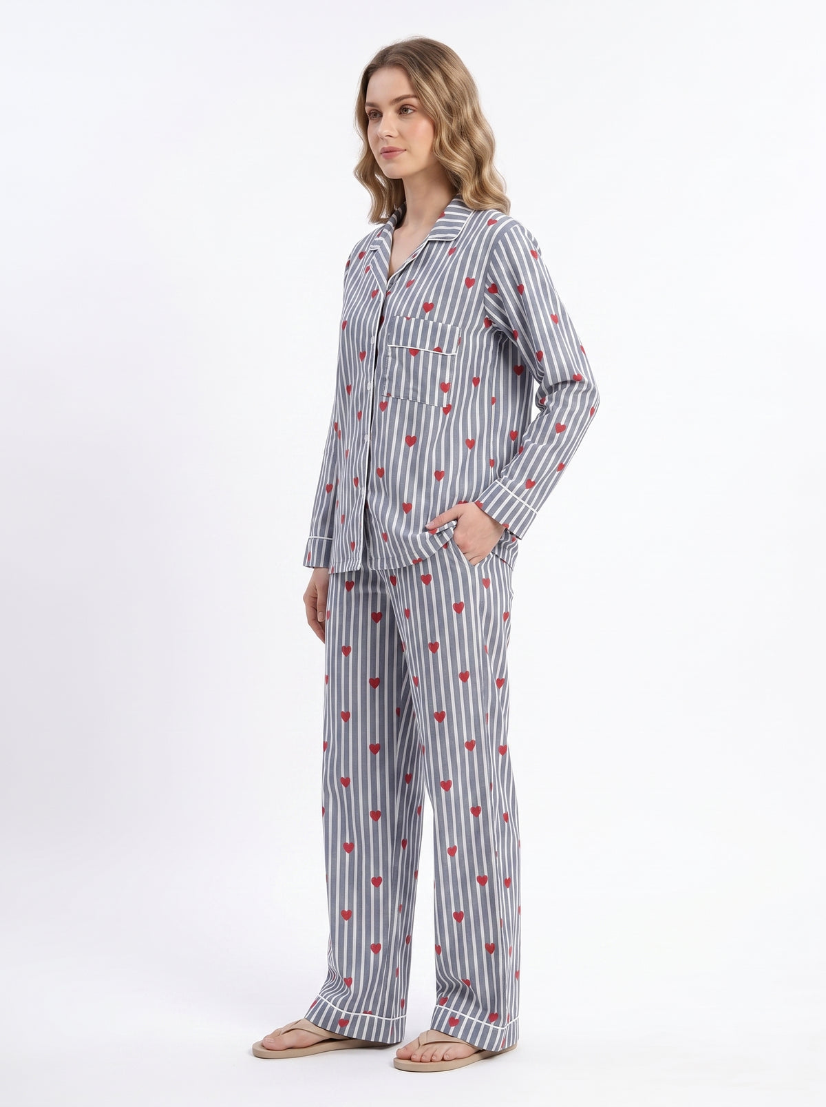 Women’s Grey Heart Riot – Elegant Two Piece Cotton Pajama Set