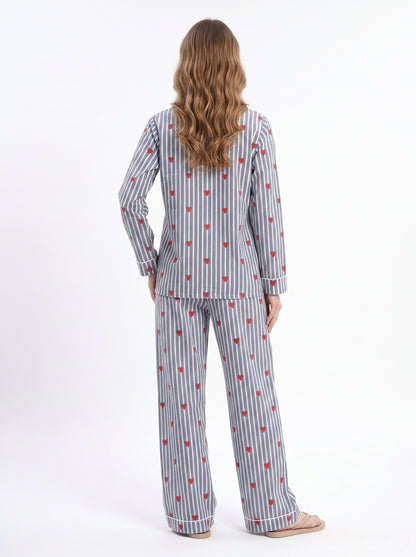 Women’s Grey Heart Riot – Elegant Two Piece Cotton Pajama Set
