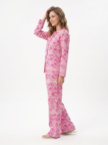 Women’s Pink Shell – Elegant Two Piece Cotton Pajama Set