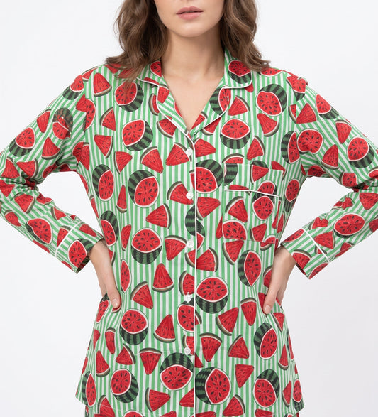Women's Watermelon Crush – Elegant Two Piece Cotton Pajama Set