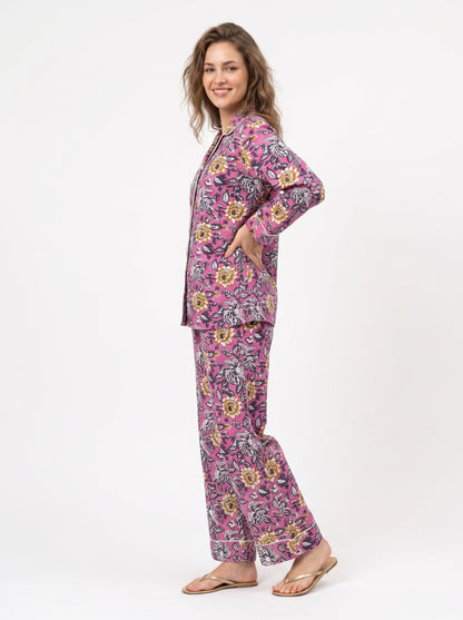Women’s Pink Mini Floral – Elegant Two Piece Cotton Pajama Set