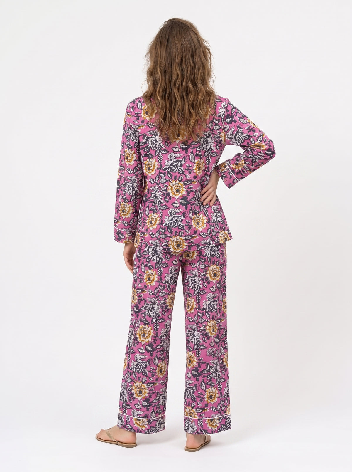 Women’s Pink Mini Floral – Elegant Two Piece Cotton Pajama Set