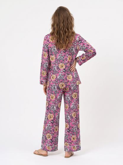 Women’s Pink Mini Floral – Elegant Two Piece Cotton Pajama Set