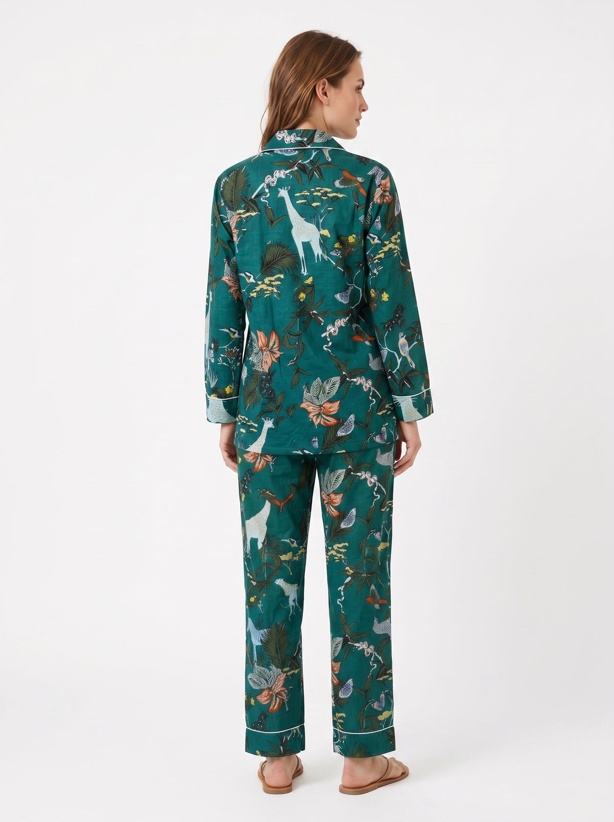 Women's Bottle Green – Elegant Two Piece Cotton Pajama Set