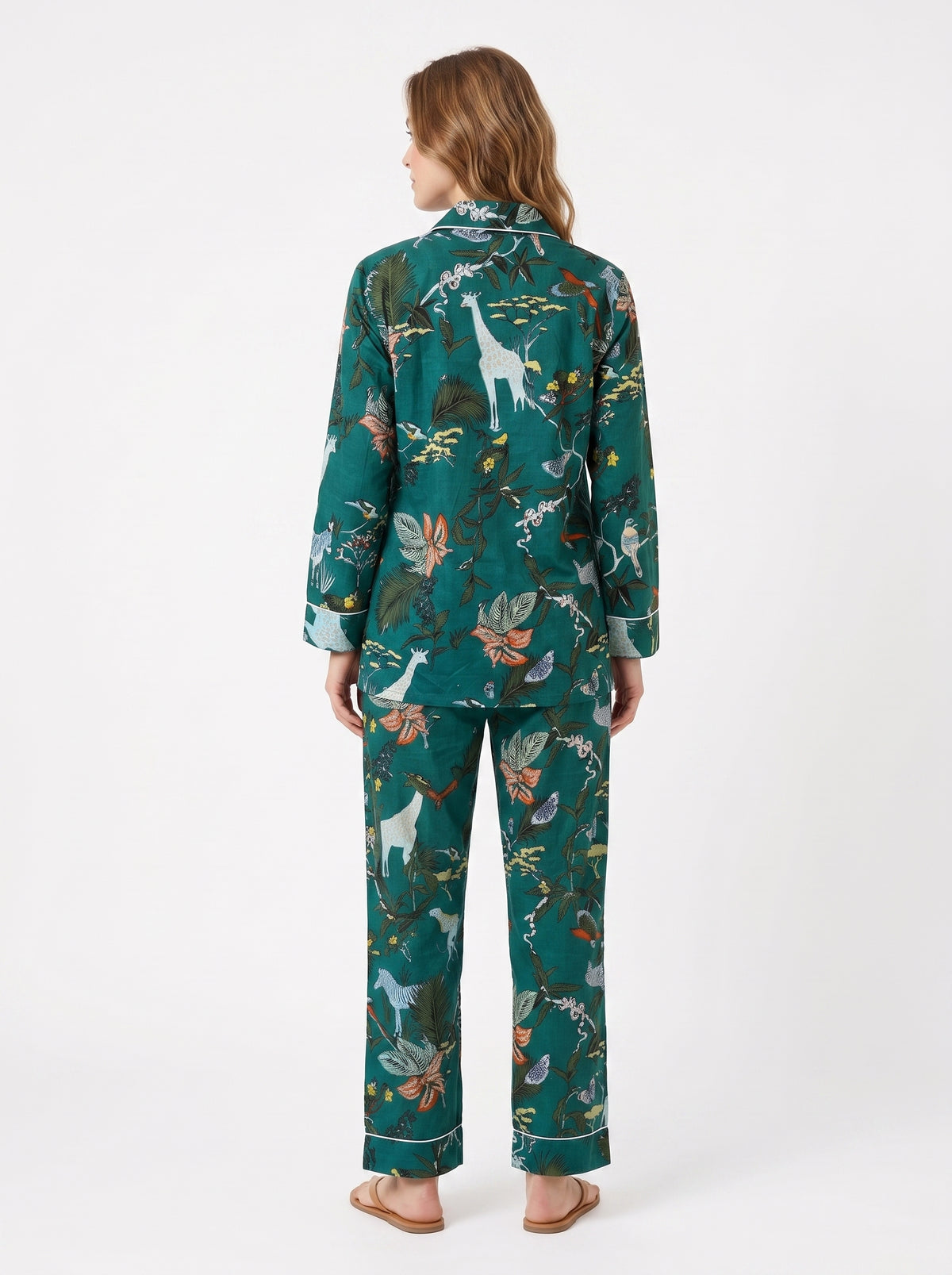 Women's Bottle Green – Elegant Two Piece Cotton Pajama Set