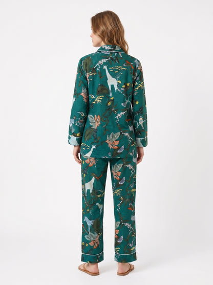 Women's Bottle Green – Elegant Two Piece Cotton Pajama Set