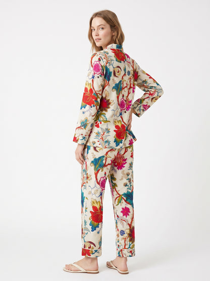 Women's White Vine Garden – Elegant Two Piece Cotton Pajama Set