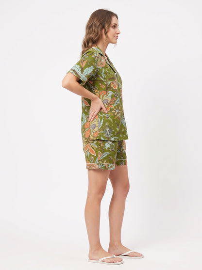 Women’s Green Crimson – Elegant Two Piece Short Pajama Set