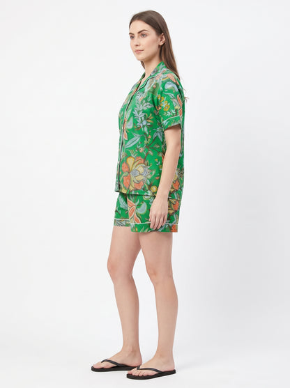 Women’s Bright Green Crimson – Elegant Two Piece Short Pajama Set