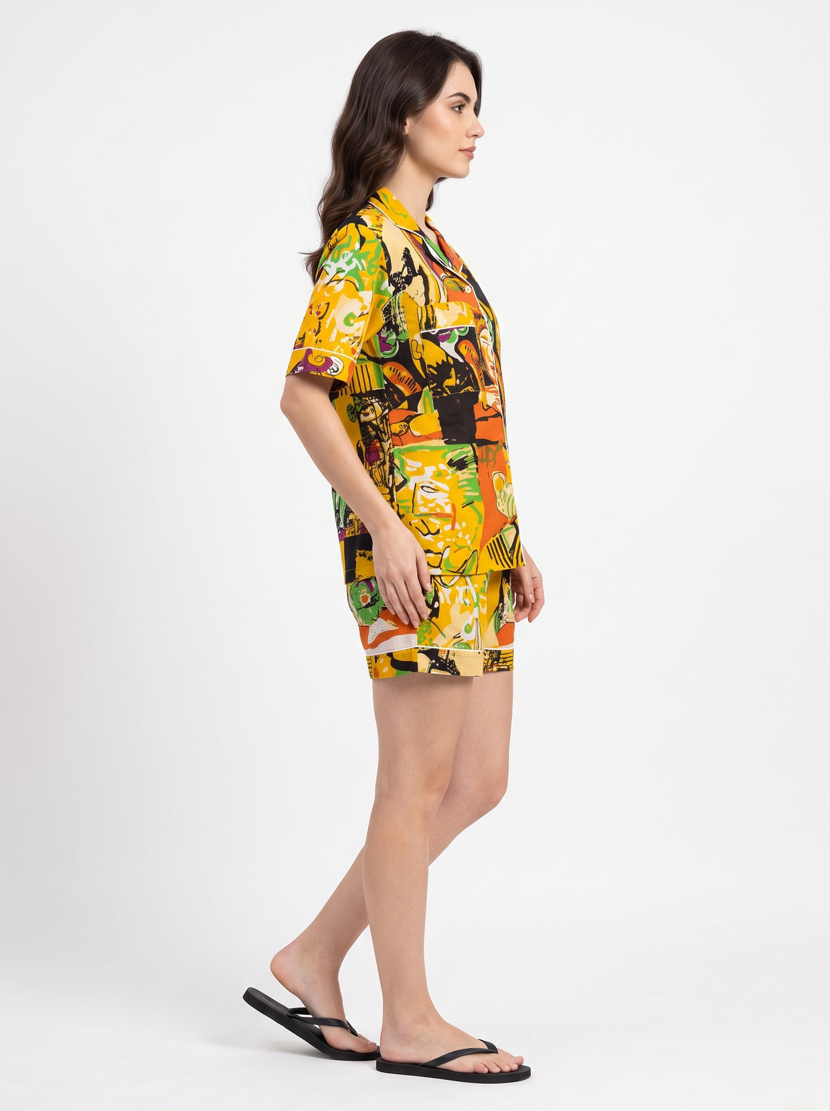 Women’s Yellow Abstract – Elegant Two Piece Short Pajama Set