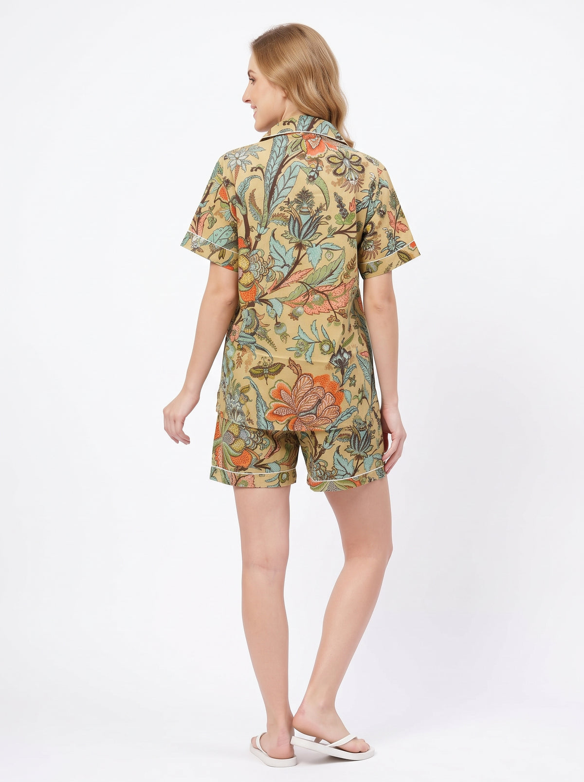Women’s Beige Crimson – Elegant Two Piece Short Pajama Set
