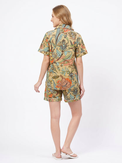 Women’s Beige Crimson – Elegant Two Piece Short Pajama Set