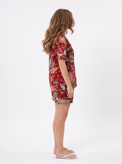 Women’s Red Crimson – Elegant Two Piece Short Pajama Set