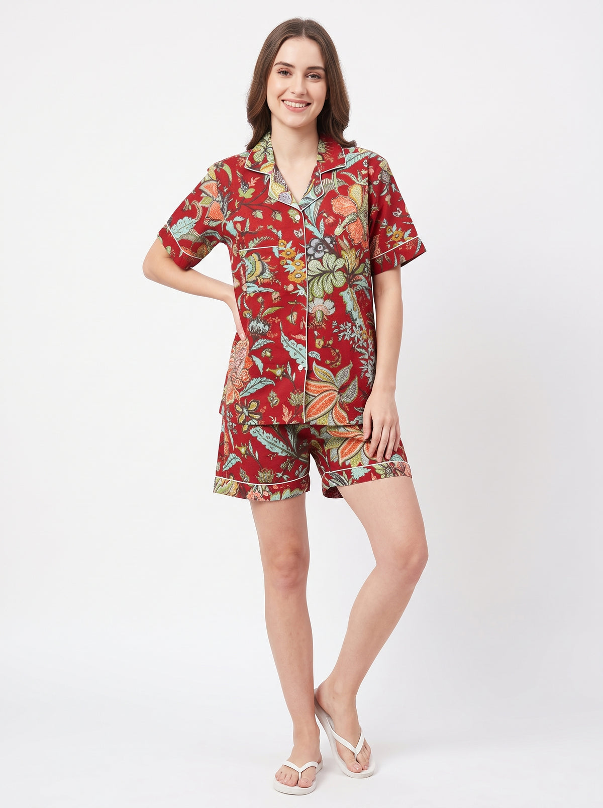 Women’s Red Crimson – Elegant Two Piece Short Pajama Set