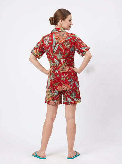 Women’s Red Crimson – Elegant Two Piece Short Pajama Set