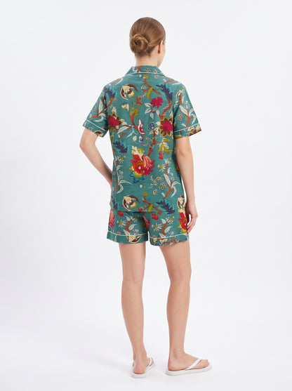 Women’s Teal Crimson – Elegant Two Piece Short Pajama Set