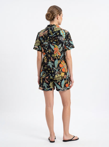 Women’s Black Paradise – Elegant Two Piece Short Pajama Set