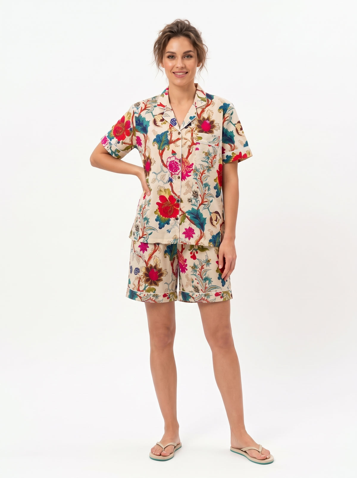 Women’s Beige Paradise – Elegant Two Piece Short Pajama Set