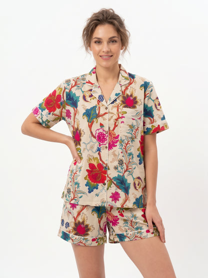 Women’s Beige Paradise – Elegant Two Piece Short Pajama Set