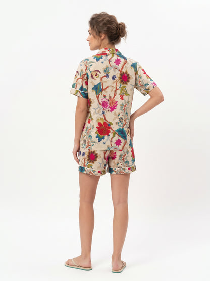 Women’s Beige Paradise – Elegant Two Piece Short Pajama Set