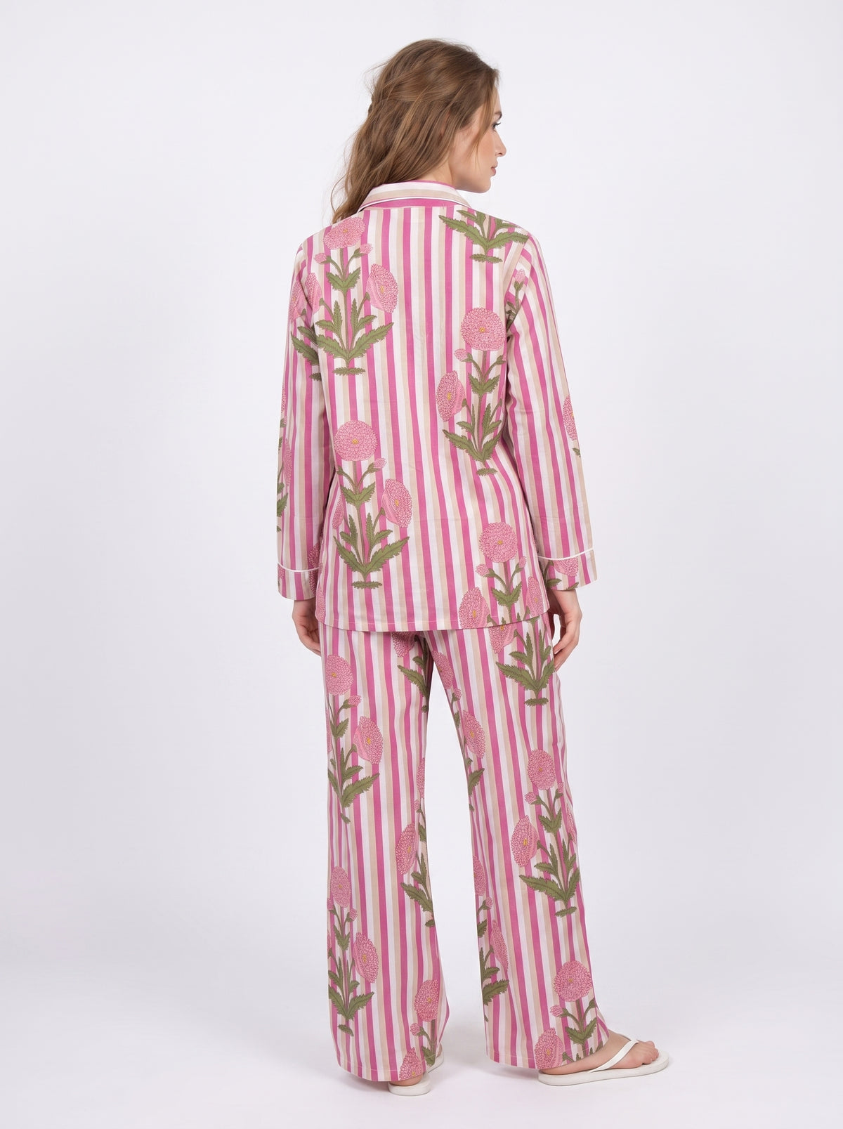 Women’s Pink Pop Stripes – Elegant Two Piece Cotton Pajama Set