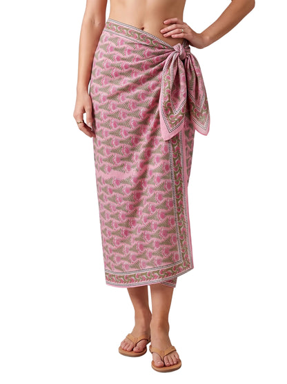 Mini Pink Floral Handblock Sarong - Beach Cover