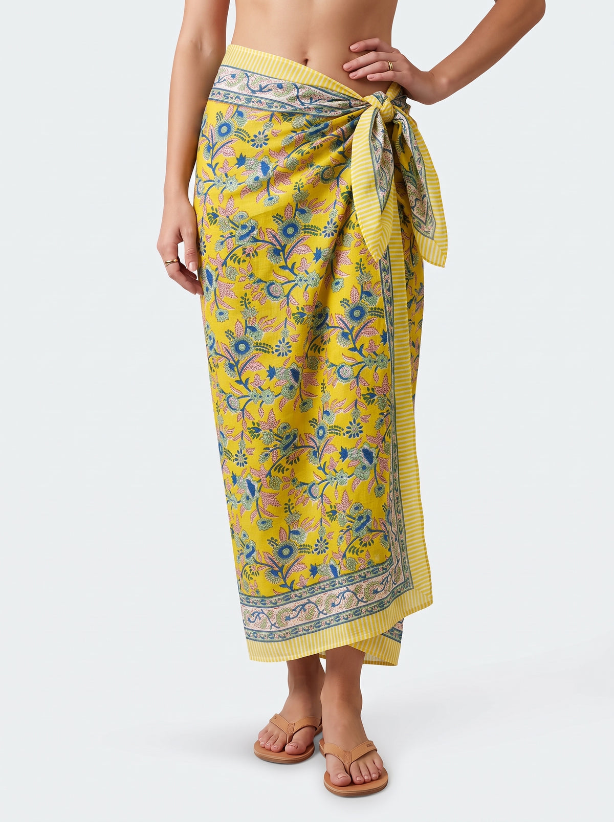 Yellow Vine Handblock Sarong - Beach Cover