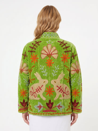 Women's Evening Crush 1033 Suzani Reversible Velvet Jacket – Artistic Embroidered Statement Jacket