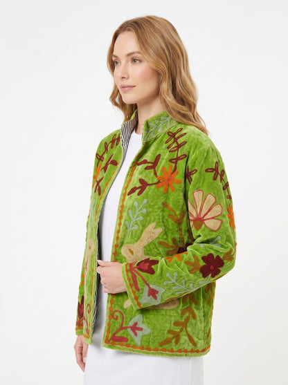 Women's Evening Crush 1033 Suzani Reversible Velvet Jacket – Artistic Embroidered Statement Jacket