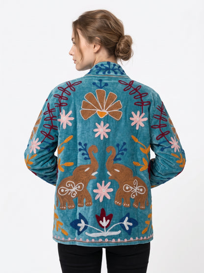 Women's My Date 1048 Suzani Reversible Velvet Jacket – Artistic Embroidered Statement Jacket