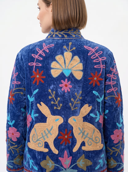 Women's Purple Break 1028 Suzani Reversible Velvet Jacket – Artistic Embroidered Statement Jacket