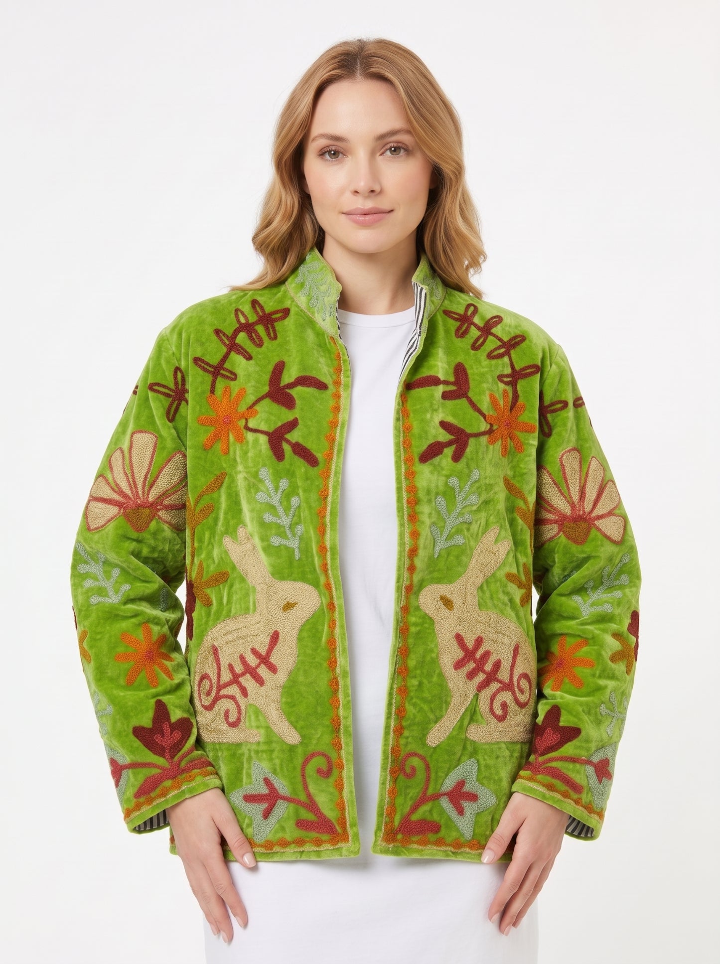 Women's Evening Crush 1033 Suzani Reversible Velvet Jacket – Artistic Embroidered Statement Jacket