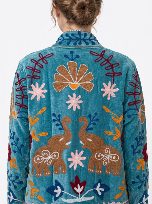 Women's My Date 1048 Suzani Reversible Velvet Jacket – Artistic Embroidered Statement Jacket