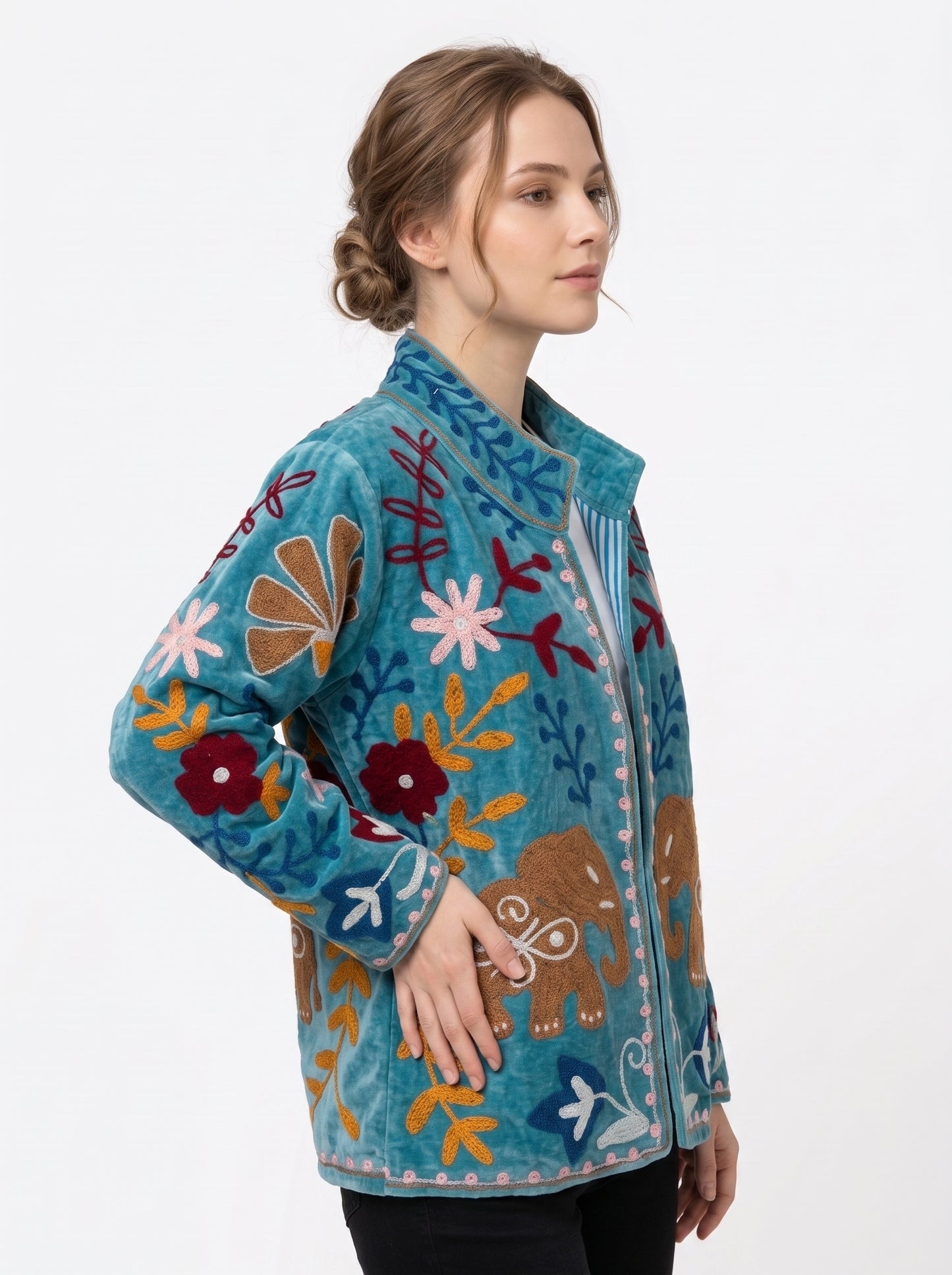 Women's My Date 1048 Suzani Reversible Velvet Jacket – Artistic Embroidered Statement Jacket