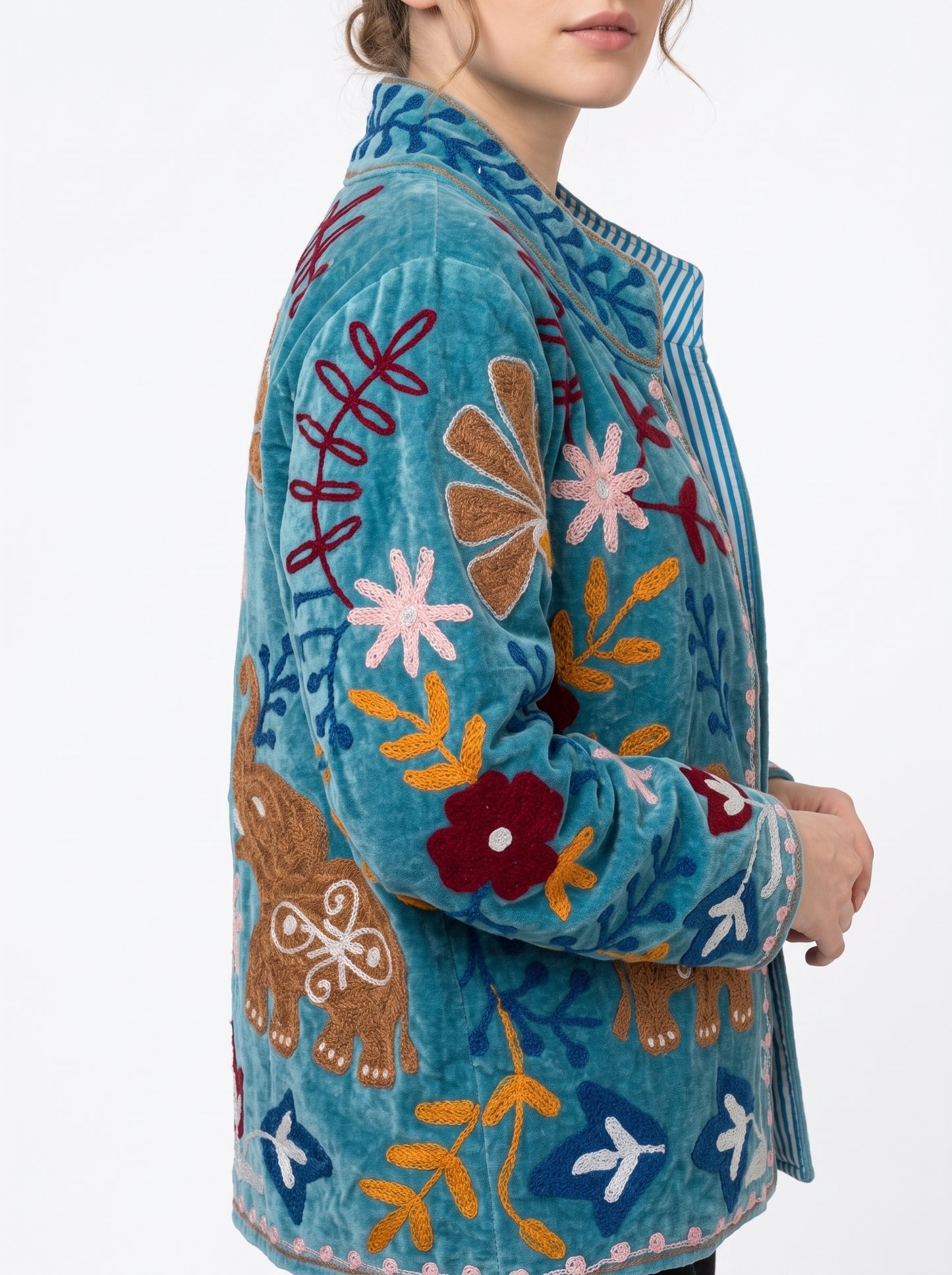 Women's My Date 1048 Suzani Reversible Velvet Jacket – Artistic Embroidered Statement Jacket