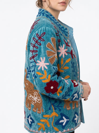 Women's My Date 1048 Suzani Reversible Velvet Jacket – Artistic Embroidered Statement Jacket