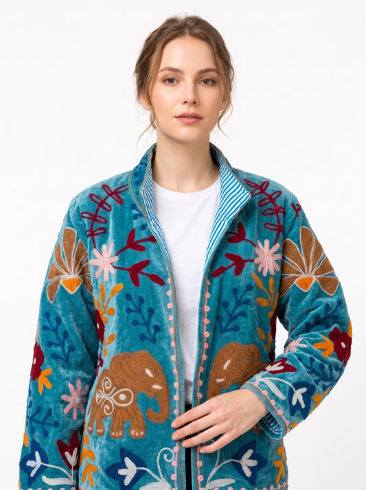 Women's My Date 1048 Suzani Reversible Velvet Jacket – Artistic Embroidered Statement Jacket