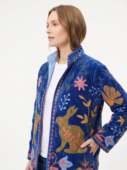 Women's Purple Sugar 1026 Suzani Reversible Velvet Jacket – Artistic Embroidered Statement Jacket
