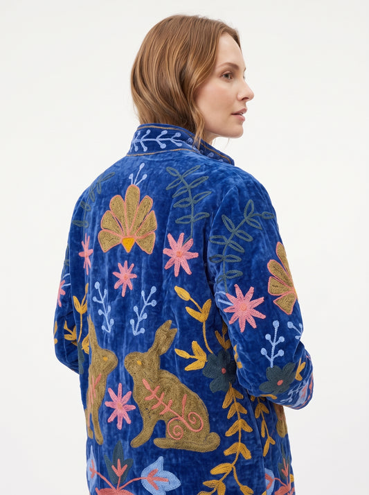 Women's Purple Sugar 1026 Suzani Reversible Velvet Jacket – Artistic Embroidered Statement Jacket