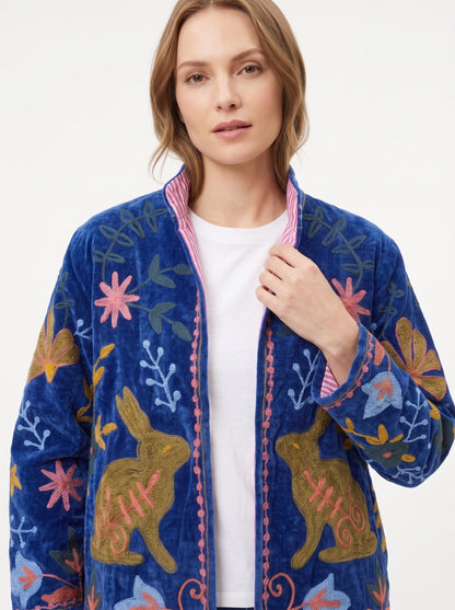 Women's Purple Sugar 1026 Suzani Reversible Velvet Jacket – Artistic Embroidered Statement Jacket